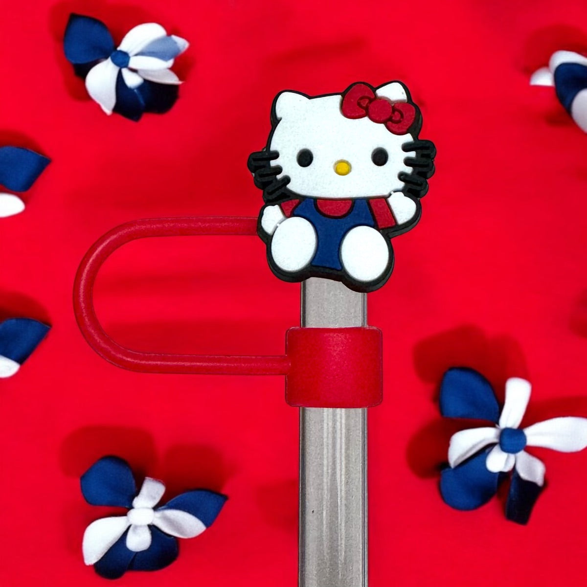 Hello Kitty Pink Red Straw Toppers