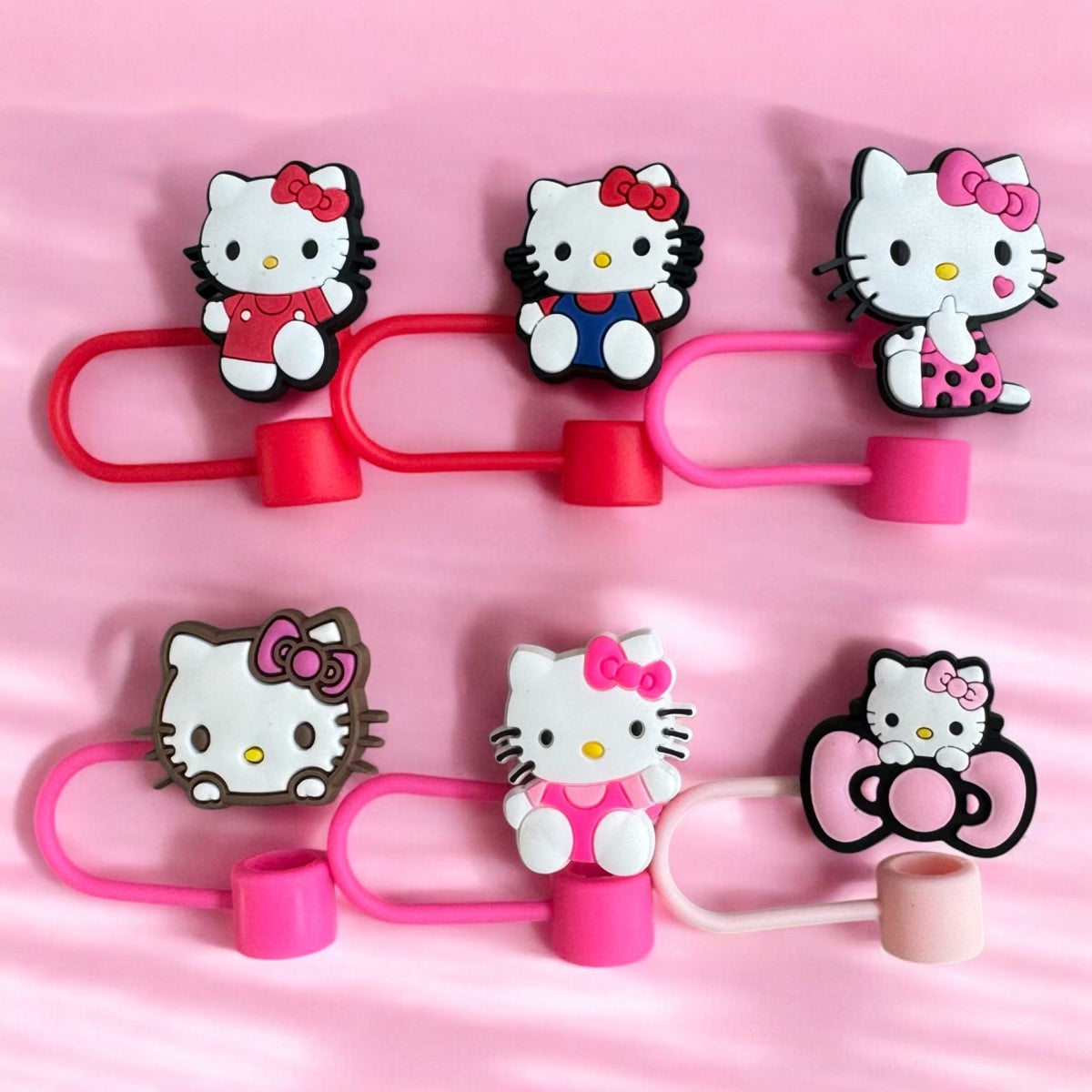 Hello Kitty Pink Red Straw Toppers