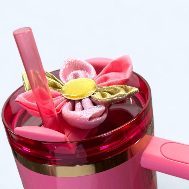 Wicked Glenda Stanley Bow Flower for Tumbler Flower Bow Accessory for Stanley Straw Fabric Flower  Wicked Cup Glenda Pink Themed