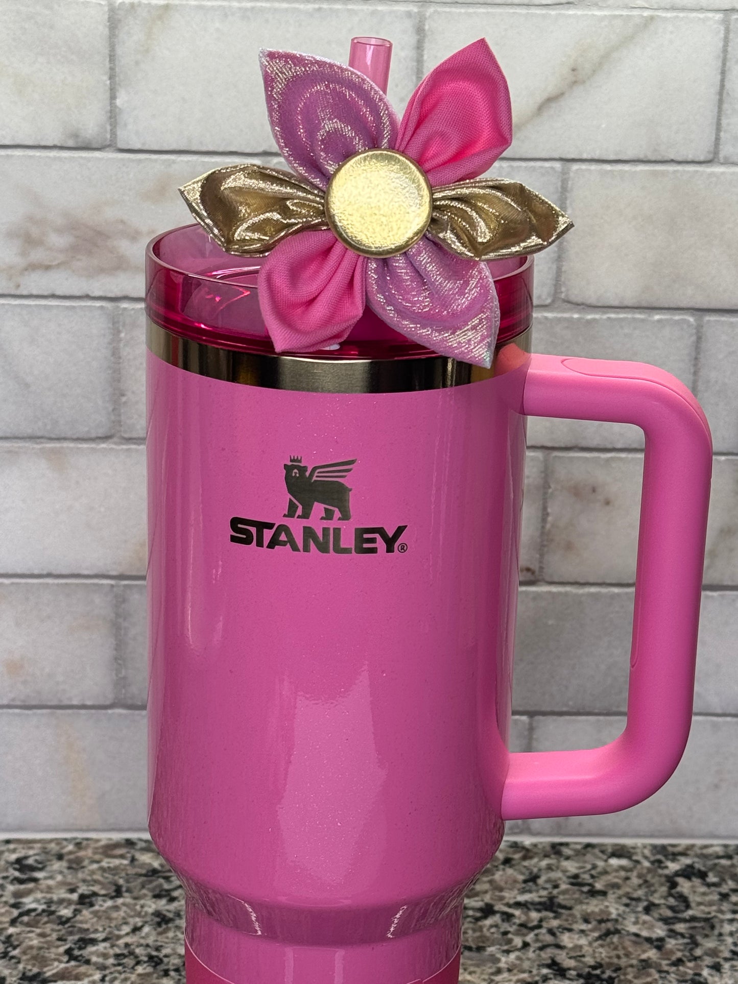 Wicked Glenda Stanley Bow Flower for Tumbler Flower Bow Accessory for Stanley Straw Fabric Flower  Wicked Cup Glenda Pink Themed