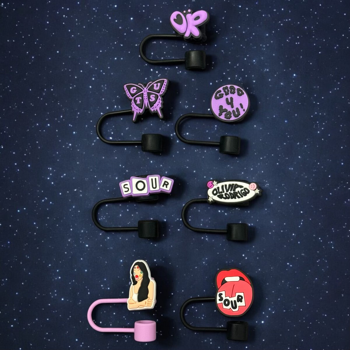 Olivia Rodrigo Purple Sour Album Straw Toppers