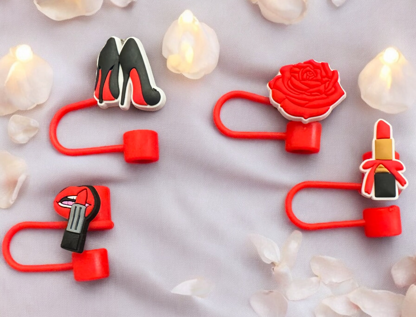 Red Themed Tinsel Red Delicious Stanley Straw Toppers